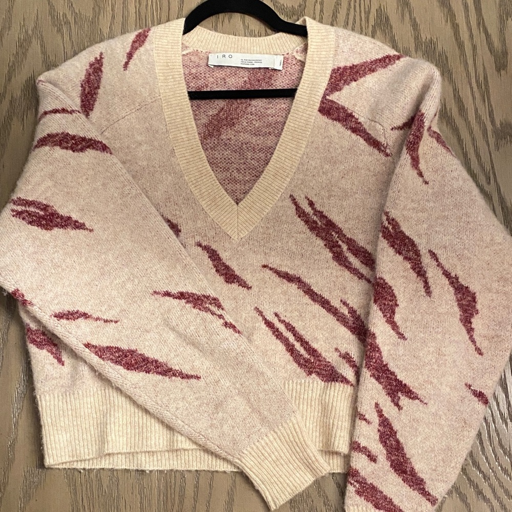 IRO V-Neck Sweater in Beige and Burgundy
